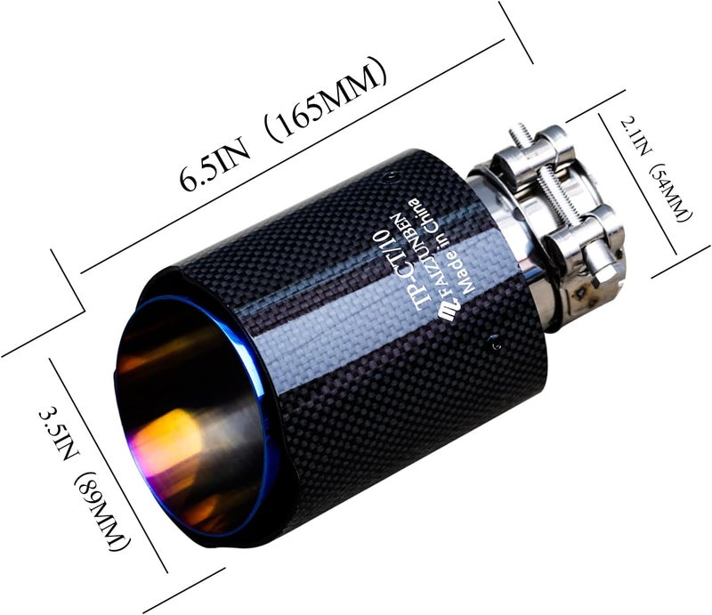 FAIZJUNBEN Roasted Blue Carbon Fiber Car Exhaust Tip 2.1 inch Inlet 3.5 Inch Outlet Exhaust Muffler Tip Carbon Fiber Exhaust Pipe for 2-2.1 Inch Exhaust Pipe - Image 3